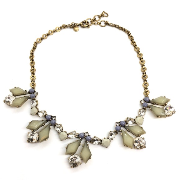 J. CREW ANTIQUE GOLD TONE BLUE PISTACHIO GREEN RHINESTONES NECKLACE STATEMENT - Picture 6 of 12